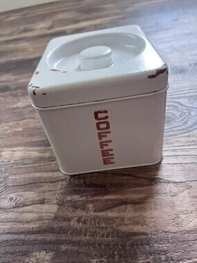 Vintage BeautyWare Coffee Canister by Wilco White Metal Kitchen Tin Farmhouse